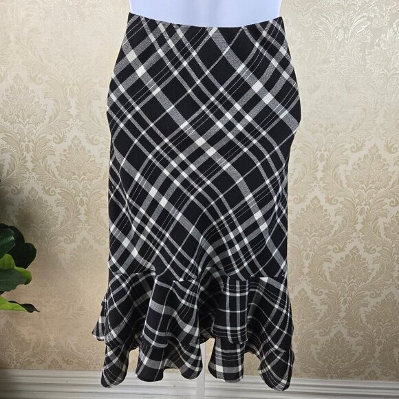 Lauren Ralph Lauren Size Medium Black White Plaid Skirt Ruffled Tiered Hemline - Picture 5 of 8
